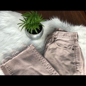 American E. Beige Mauve Distressed Cropped Jeans